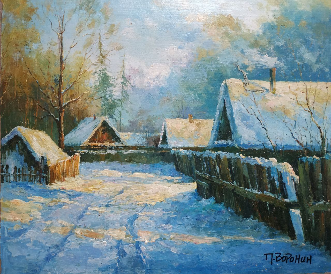 Картина маслом Деревня зимой 50х60